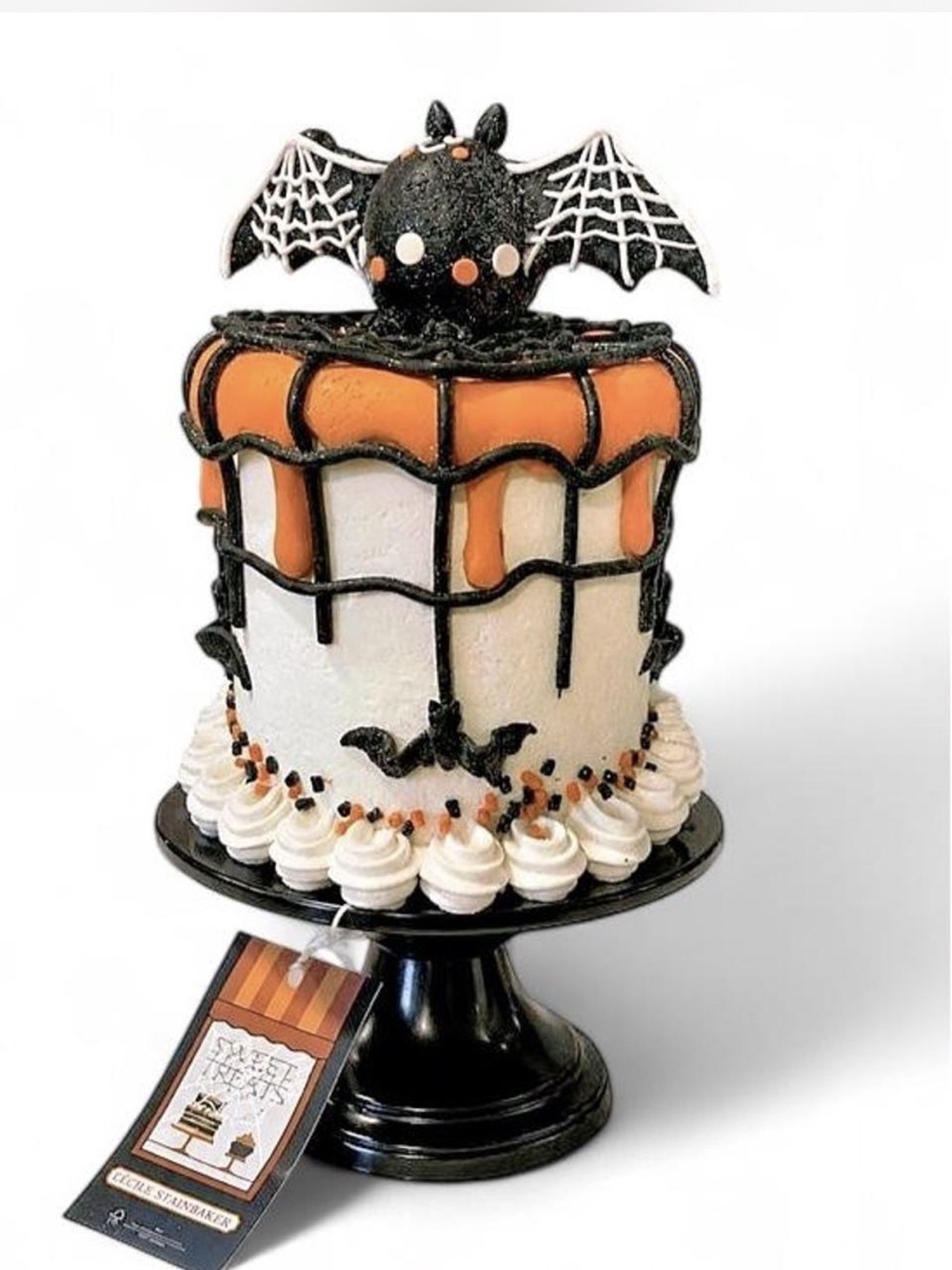 Sweet Treats Large Faux Halloween Bat Cake - Orange & Black NWT